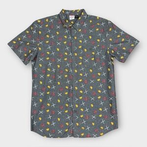 Marvel Deadpool Taco Sword Button Up Shirt Men’s Large Gray Graphic Short Sleeve